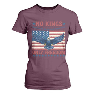No Kings Only Freedom T Shirt For Women American Flag Bald Eagle Retro Vintage TS02 Maroon Print Your Wear