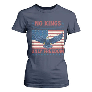 No Kings Only Freedom T Shirt For Women American Flag Bald Eagle Retro Vintage TS02 Navy Print Your Wear