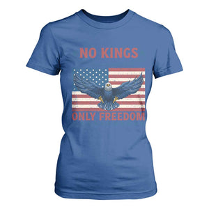 No Kings Only Freedom T Shirt For Women American Flag Bald Eagle Retro Vintage TS02 Royal Blue Print Your Wear