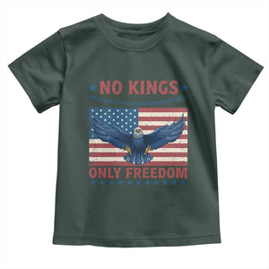 No Kings Only Freedom Toddler T Shirt American Flag Bald Eagle Retro Vintage TS02 Dark Forest Green Print Your Wear