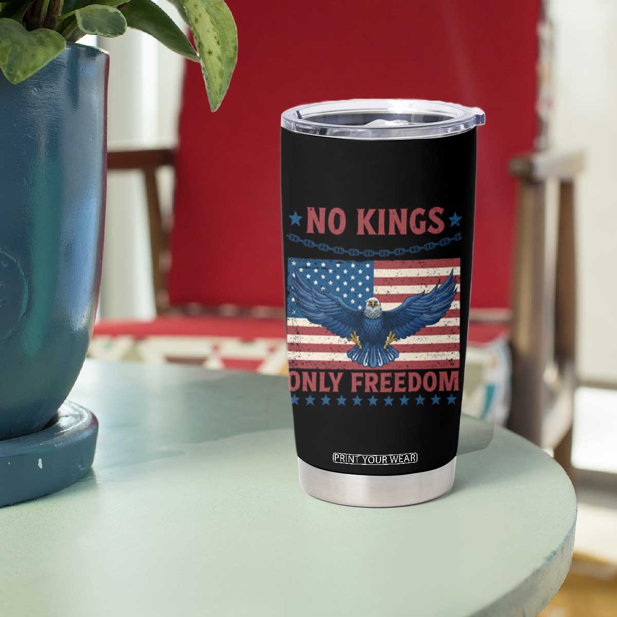No Kings Only Freedom Tumbler Cup American Flag Bald Eagle Retro Vintage TS02 Print Your Wear