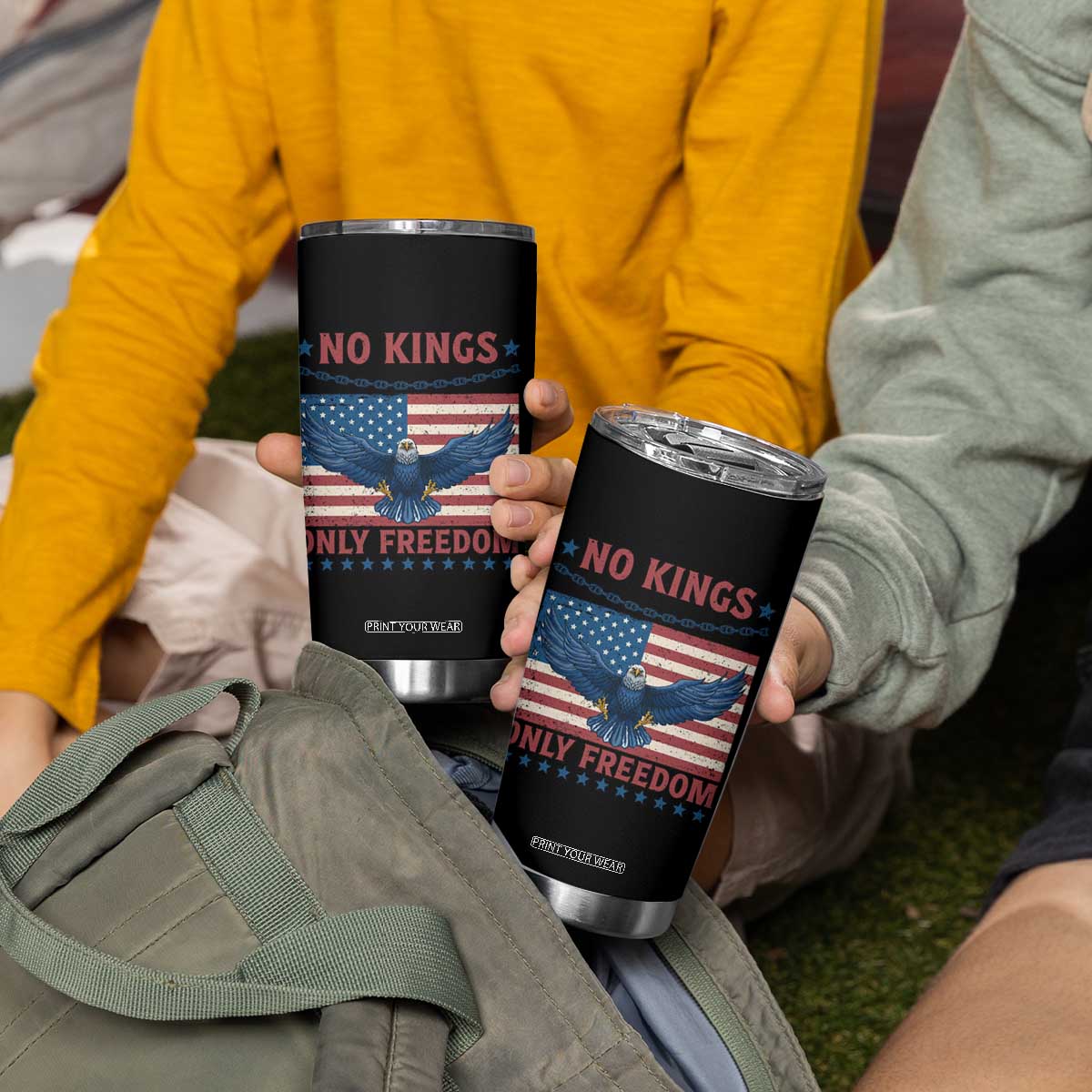 No Kings Only Freedom Tumbler Cup American Flag Bald Eagle Retro Vintage TS02 Print Your Wear