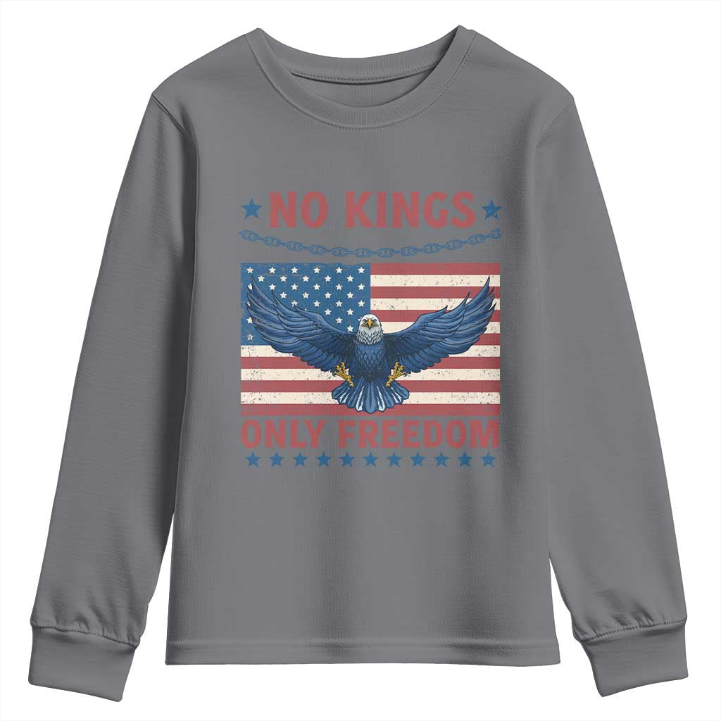 No Kings Only Freedom Youth Sweatshirt American Flag Bald Eagle Retro Vintage TS02 Charcoal Print Your Wear