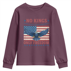 No Kings Only Freedom Youth Sweatshirt American Flag Bald Eagle Retro Vintage TS02 Maroon Print Your Wear