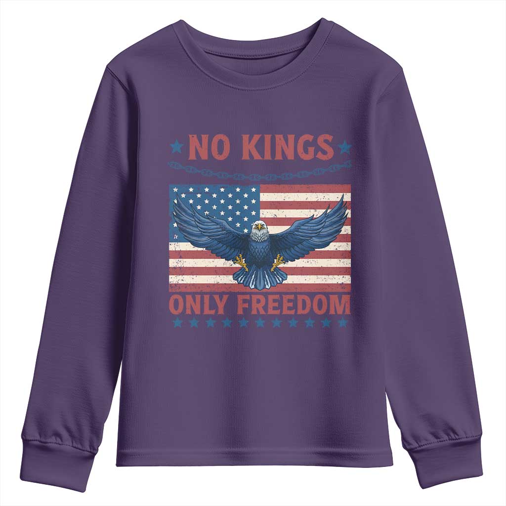 No Kings Only Freedom Youth Sweatshirt American Flag Bald Eagle Retro Vintage TS02 Purple Print Your Wear