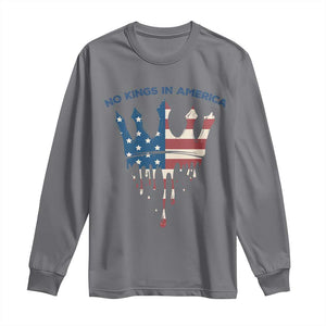 No Kings In America Long Sleeve Shirt Dripping Crown TS02 Charcoal Print Your Wear