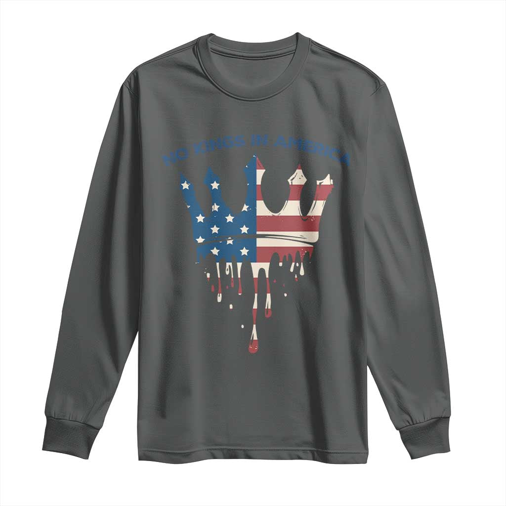 No Kings In America Long Sleeve Shirt Dripping Crown TS02 Dark Heather Print Your Wear