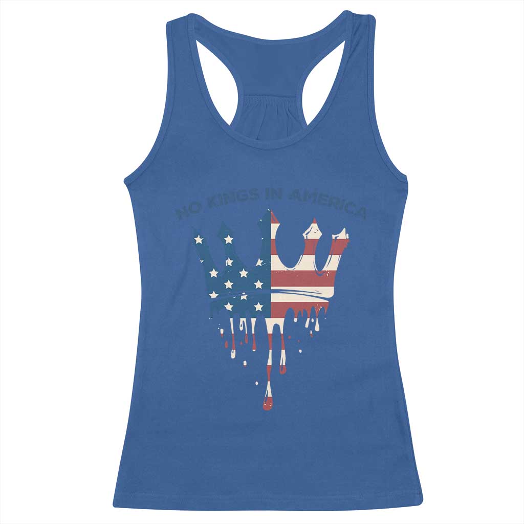 No Kings In America Racerback Tank Top Dripping Crown TS02 Royal Blue Print Your Wear