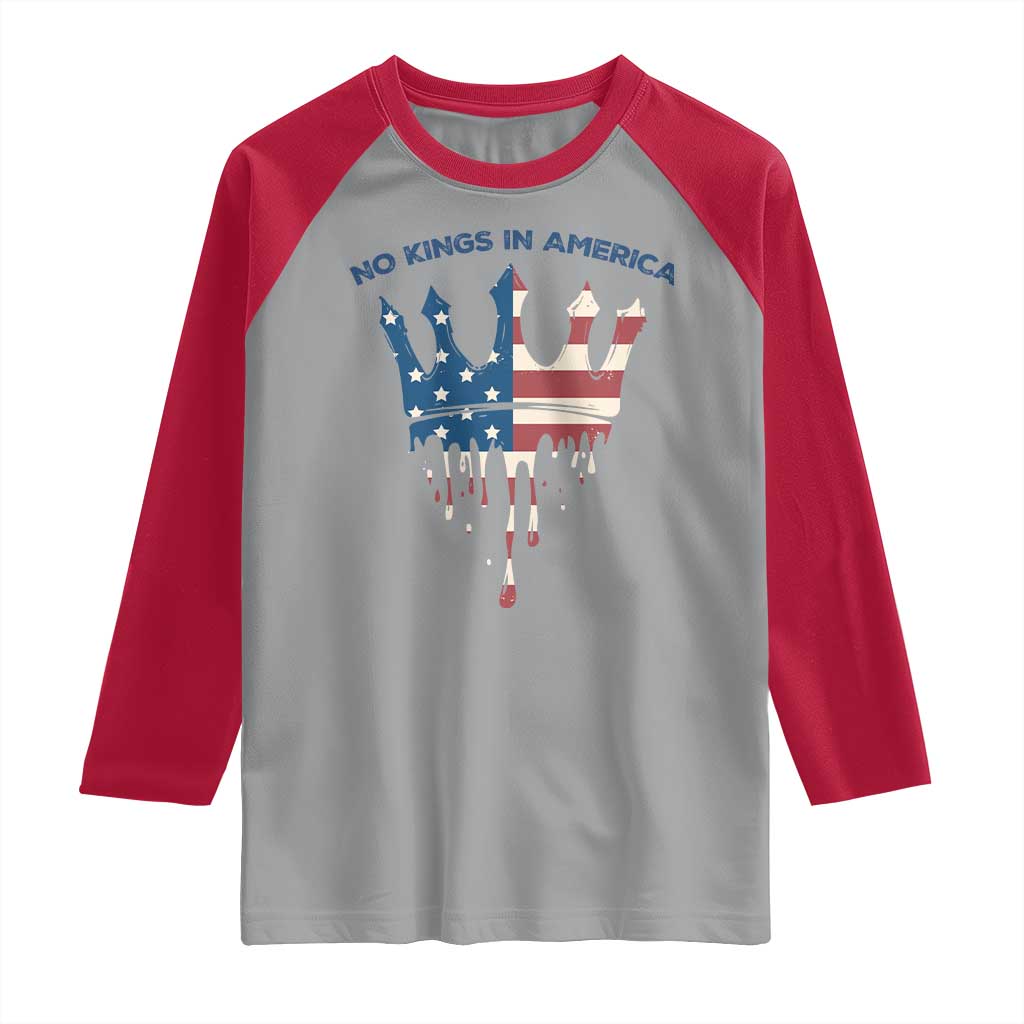 No Kings In America Raglan Shirt Dripping Crown TS02 Sport Gray Red Print Your Wear