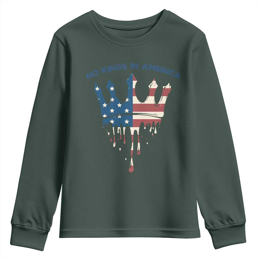 No Kings In America Youth Sweatshirt Dripping Crown TS02 Dark Forest Green Print Your Wear
