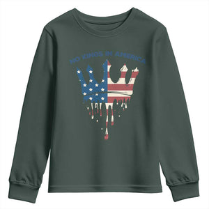 No Kings In America Youth Sweatshirt Dripping Crown TS02 Dark Forest Green Print Your Wear