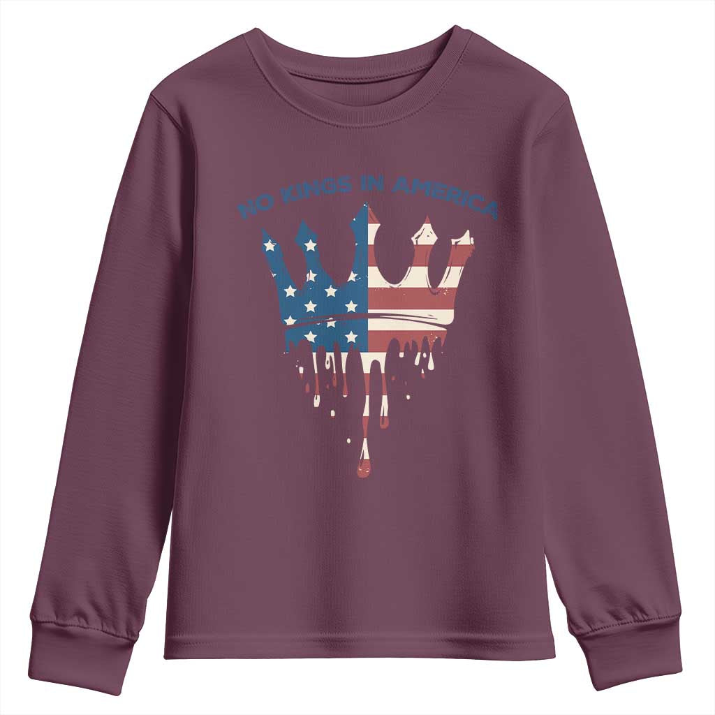 No Kings In America Youth Sweatshirt Dripping Crown TS02 Maroon Print Your Wear