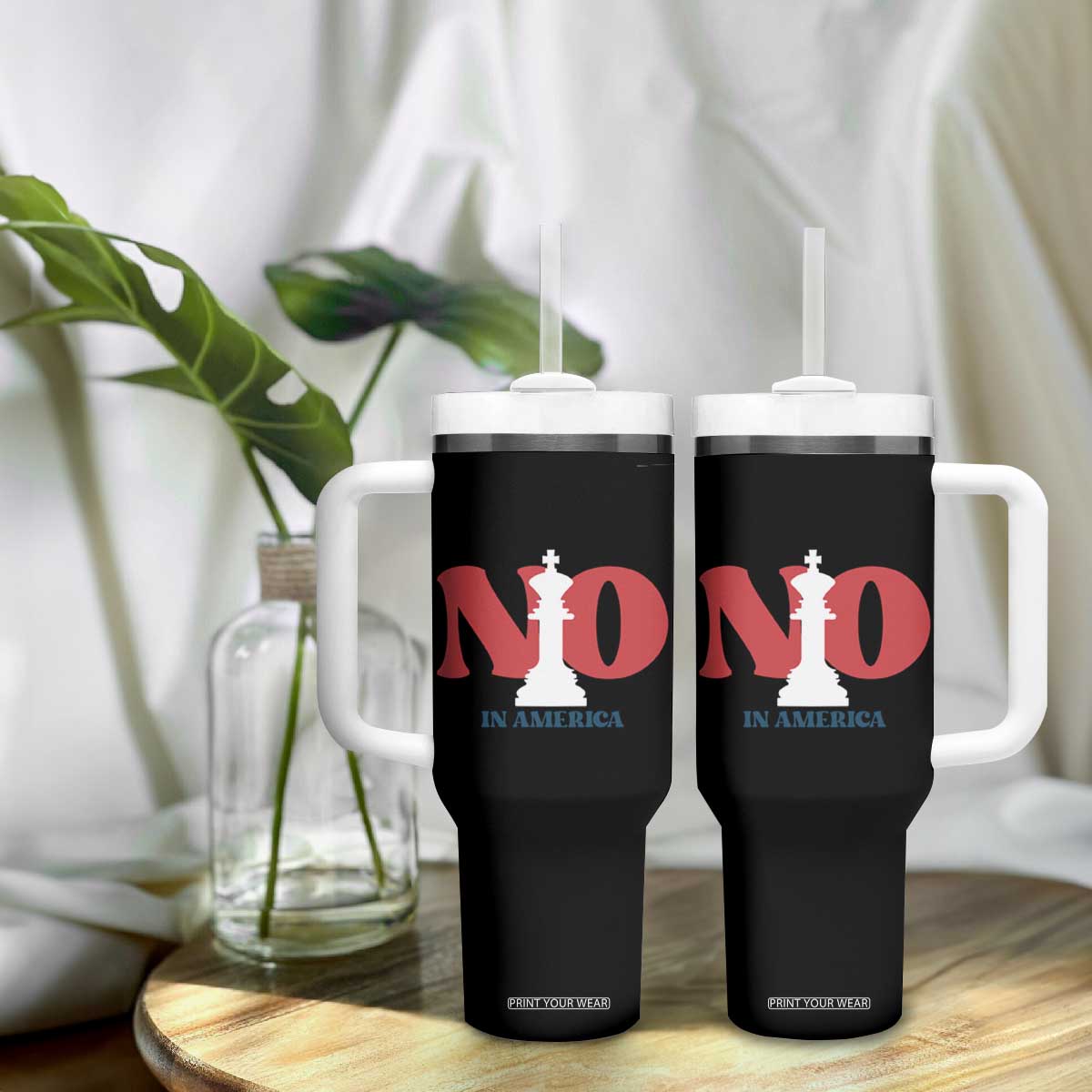 No Kings In America Chess Tumbler With Handle White King TS02 Print Your Wear