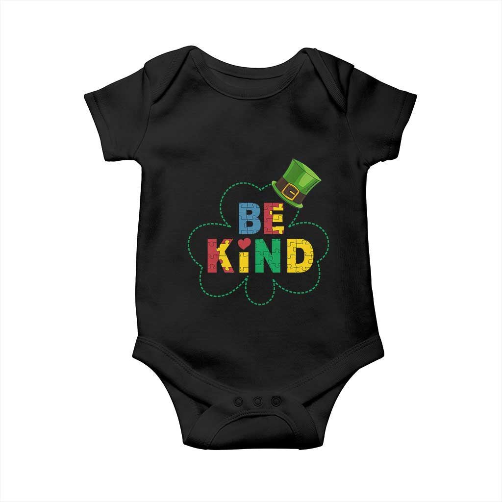 Lucky Shamrock Be Kind Baby Onesie Autism Leprechaun St Patricks Day TS02 Black Print Your Wear
