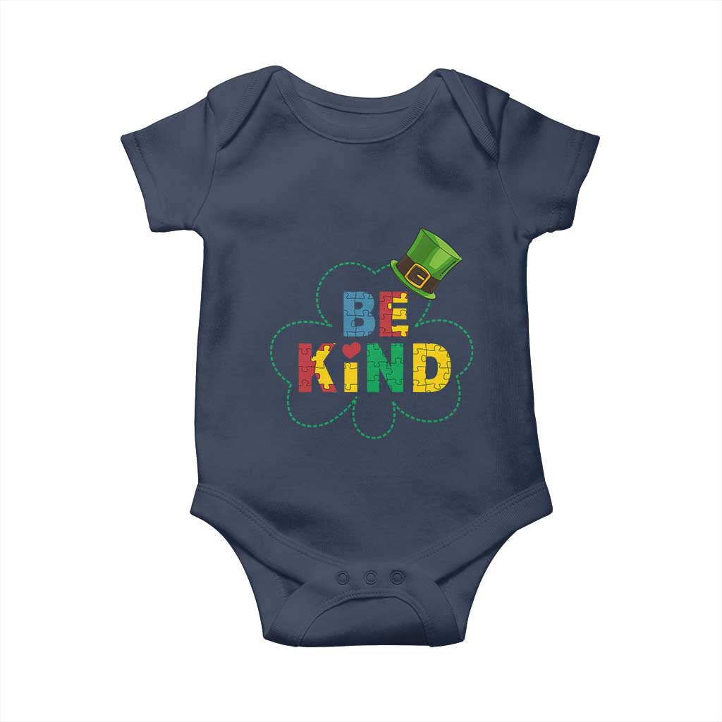 Lucky Shamrock Be Kind Baby Onesie Autism Leprechaun St Patricks Day TS02 Navy Print Your Wear