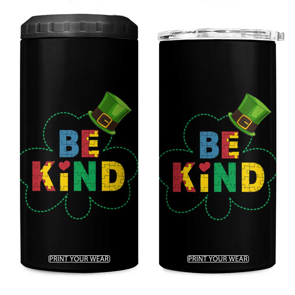 Lucky Shamrock Be Kind 4 in 1 Can Cooler Tumbler Autism Leprechaun St Patricks Day TS02 One Size: 16 oz Black Print Your Wear