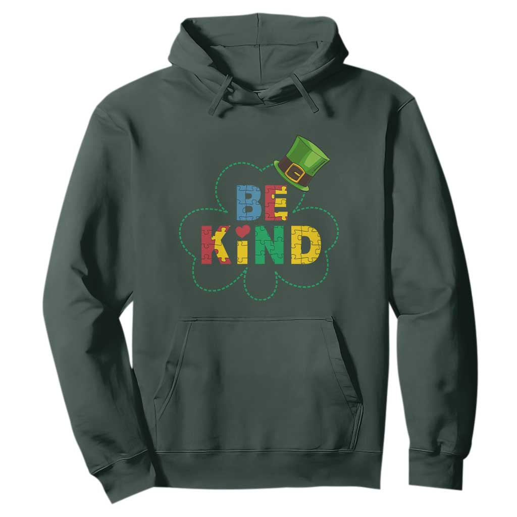 Lucky Shamrock Be Kind Hoodie Autism Leprechaun St Patricks Day TS02 Dark Forest Green Print Your Wear