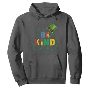 Lucky Shamrock Be Kind Hoodie Autism Leprechaun St Patricks Day TS02 Dark Heather Print Your Wear