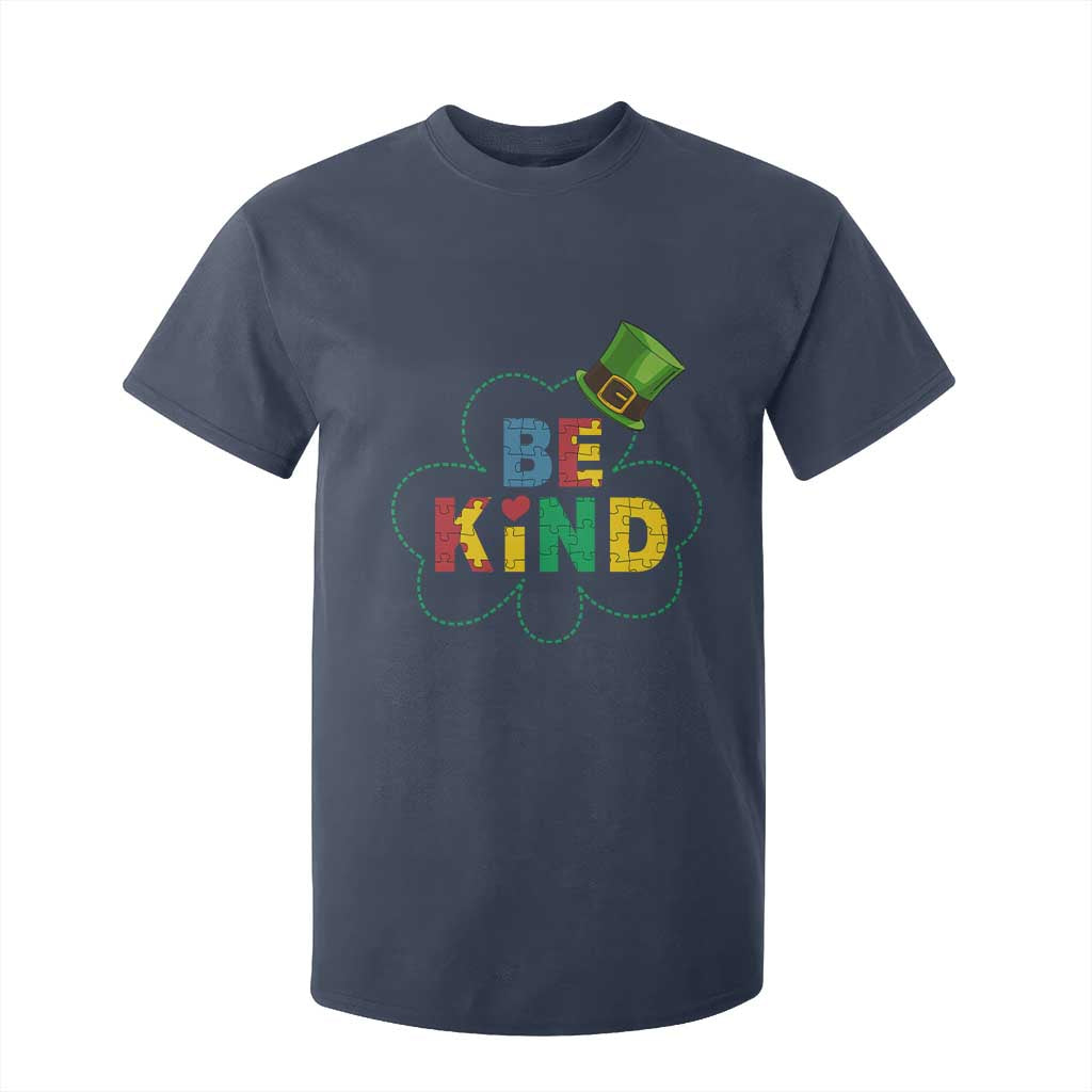 Lucky Shamrock Be Kind T Shirt For Kid Autism Leprechaun St Patricks Day TS02 Navy Print Your Wear
