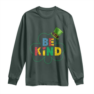 Lucky Shamrock Be Kind Long Sleeve Shirt Autism Leprechaun St Patricks Day TS02 Dark Forest Green Print Your Wear