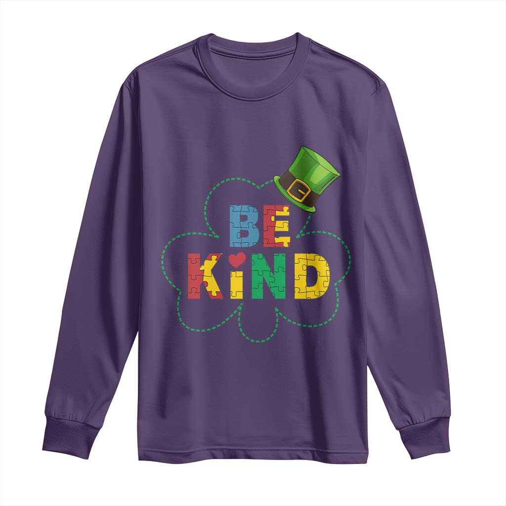 Lucky Shamrock Be Kind Long Sleeve Shirt Autism Leprechaun St Patricks Day TS02 Purple Print Your Wear