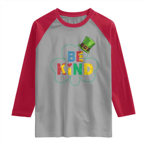 Lucky Shamrock Be Kind Raglan Shirt Autism Leprechaun St Patricks Day TS02 Sport Gray Red Print Your Wear
