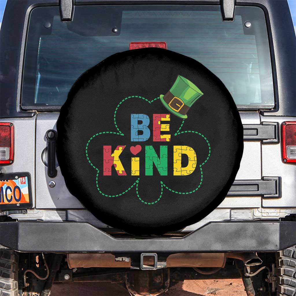 Lucky Shamrock Be Kind Spare Tire Cover Autism Leprechaun St Patricks Day TS02 No hole Black Print Your Wear