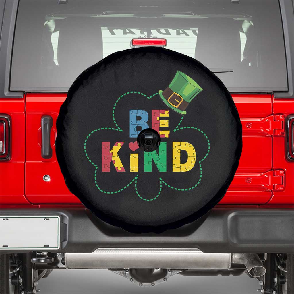 Lucky Shamrock Be Kind Spare Tire Cover Autism Leprechaun St Patricks Day TS02 Black Print Your Wear