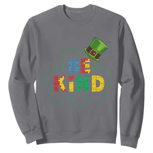 Lucky Shamrock Be Kind Sweatshirt Autism Leprechaun St Patricks Day TS02 Charcoal Print Your Wear