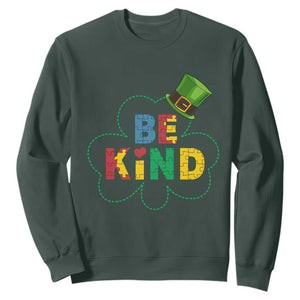 Lucky Shamrock Be Kind Sweatshirt Autism Leprechaun St Patricks Day TS02 Dark Forest Green Print Your Wear