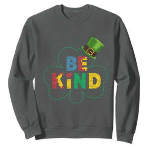 Lucky Shamrock Be Kind Sweatshirt Autism Leprechaun St Patricks Day TS02 Dark Heather Print Your Wear