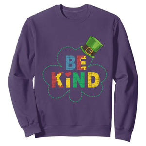 Lucky Shamrock Be Kind Sweatshirt Autism Leprechaun St Patricks Day TS02 Purple Print Your Wear