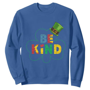Lucky Shamrock Be Kind Sweatshirt Autism Leprechaun St Patricks Day TS02 Royal Blue Print Your Wear
