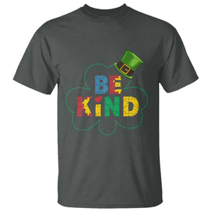 Lucky Shamrock Be Kind T Shirt Autism Leprechaun St Patricks Day TS02 Dark Heather Print Your Wear