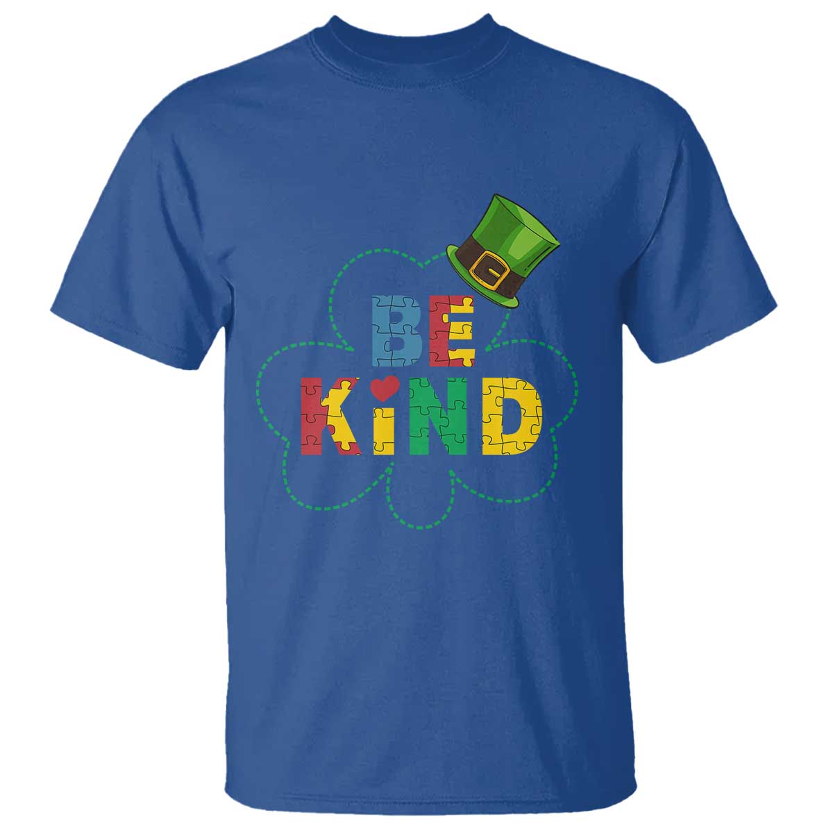 Lucky Shamrock Be Kind T Shirt Autism Leprechaun St Patricks Day TS02 Royal Blue Print Your Wear