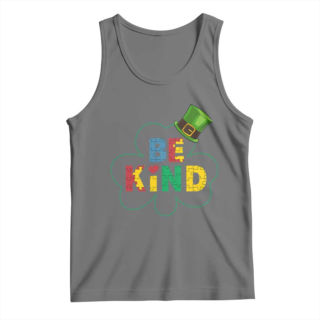 Lucky Shamrock Be Kind Tank Top Autism Leprechaun St Patricks Day TS02 Black Heather Print Your Wear