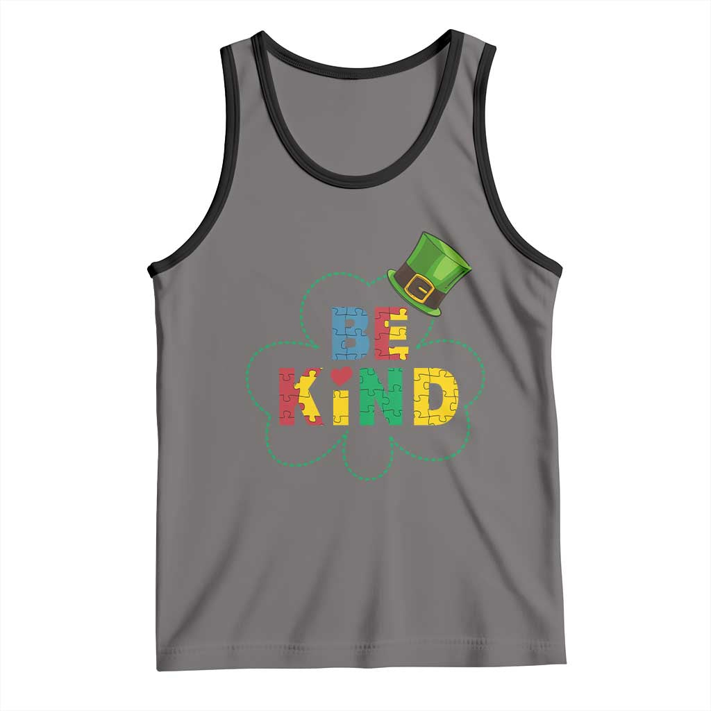 Lucky Shamrock Be Kind Tank Top Autism Leprechaun St Patricks Day TS02 Deep Heather Black Print Your Wear