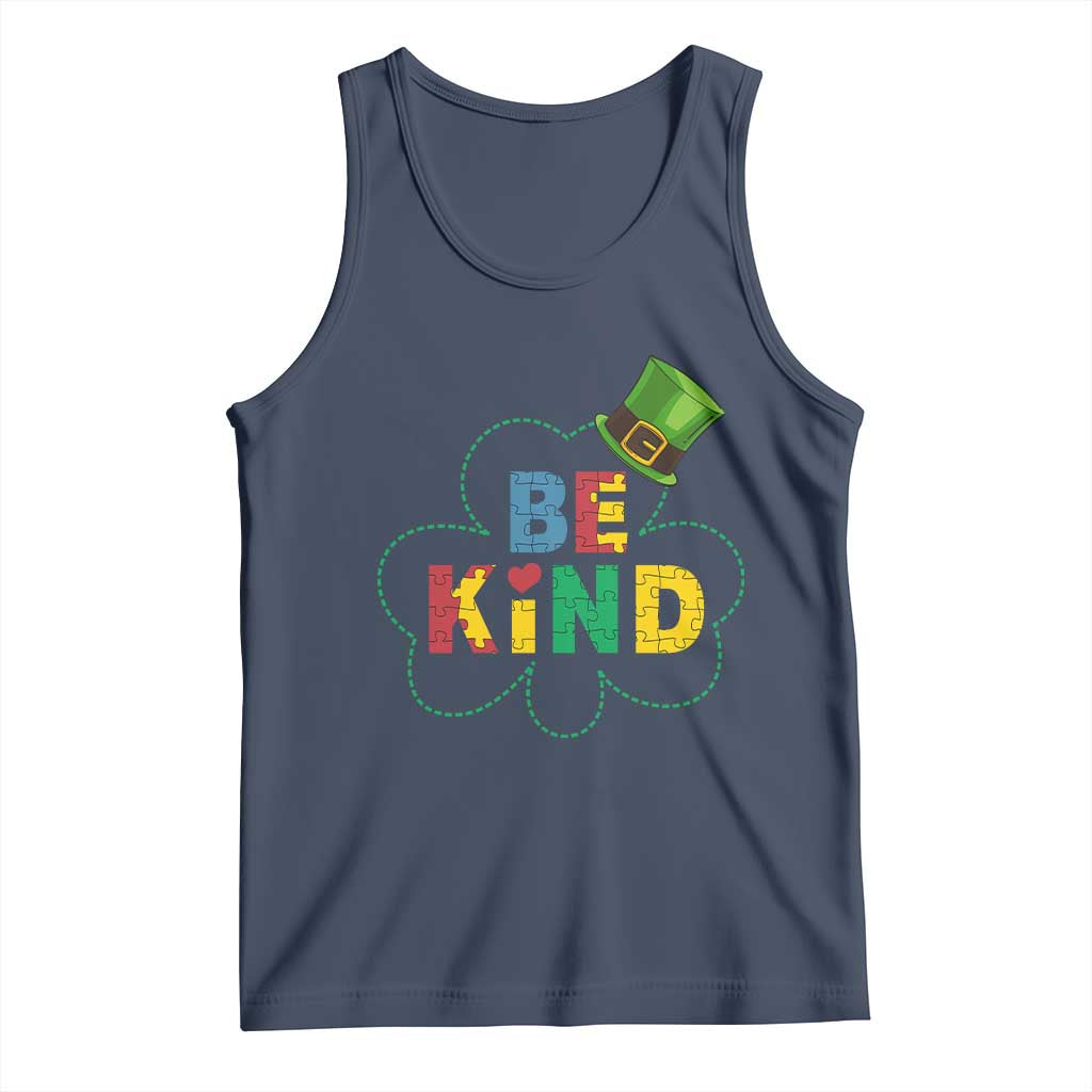 Lucky Shamrock Be Kind Tank Top Autism Leprechaun St Patricks Day TS02 Navy Print Your Wear