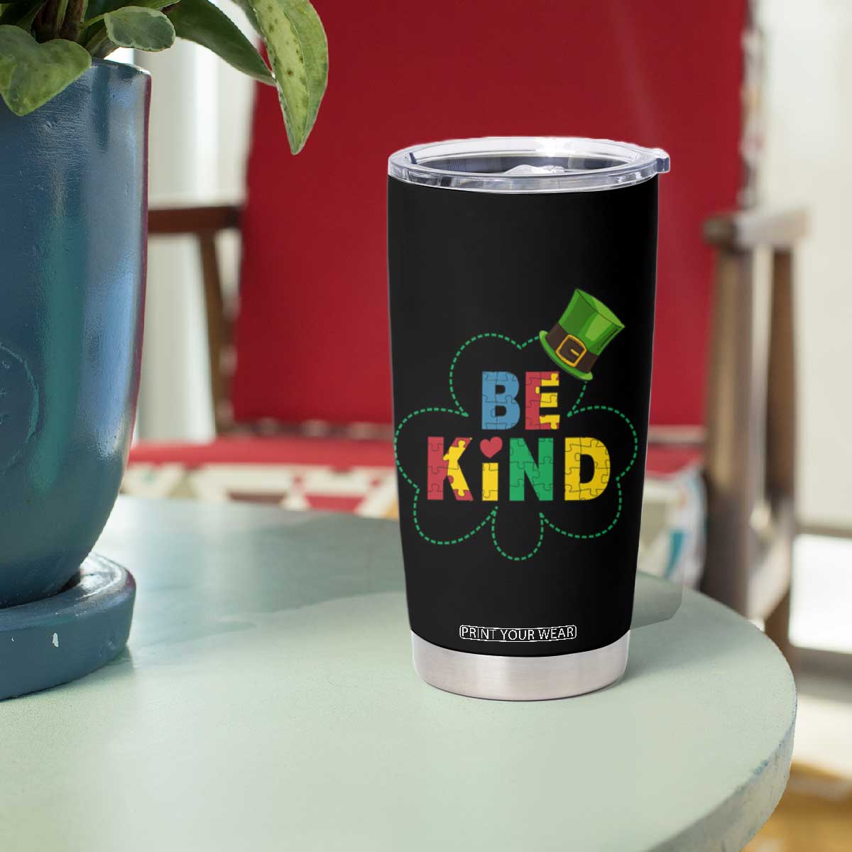 Lucky Shamrock Be Kind Tumbler Cup Autism Leprechaun St Patricks Day TS02 Print Your Wear