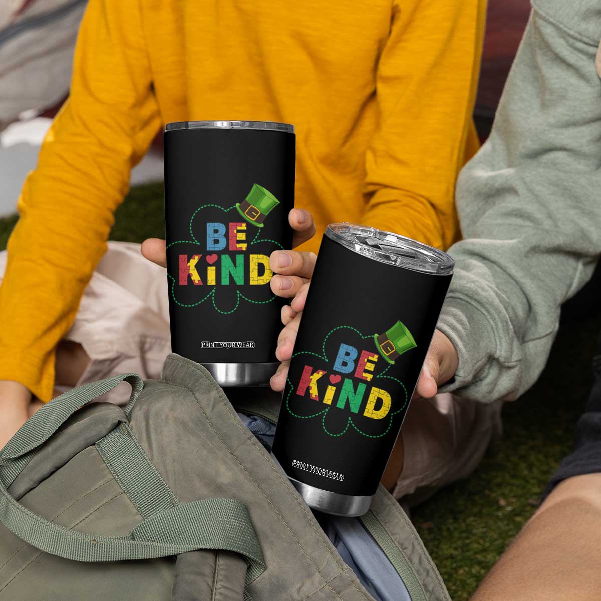 Lucky Shamrock Be Kind Tumbler Cup Autism Leprechaun St Patricks Day TS02 Print Your Wear