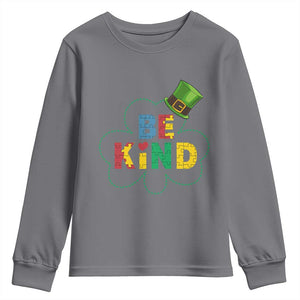Lucky Shamrock Be Kind Youth Sweatshirt Autism Leprechaun St Patricks Day TS02 Charcoal Print Your Wear