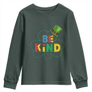 Lucky Shamrock Be Kind Youth Sweatshirt Autism Leprechaun St Patricks Day TS02 Dark Forest Green Print Your Wear
