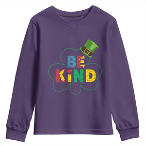 Lucky Shamrock Be Kind Youth Sweatshirt Autism Leprechaun St Patricks Day TS02 Purple Print Your Wear