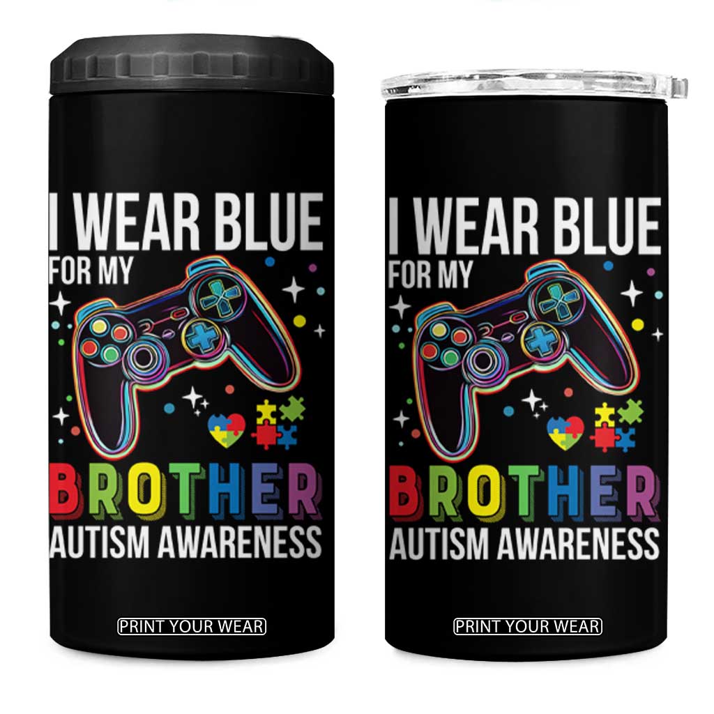 Autism Awareness Gamer 4 in 1 Can Cooler Tumbler I Wear Blue for My Brother Video Game Family Support TS02 One Size: 16 oz Black Print Your Wear