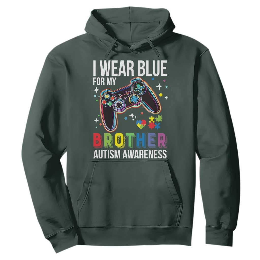 Autism Awareness Gamer Hoodie I Wear Blue for My Brother Video Game Family Support TS02 Dark Forest Green Print Your Wear