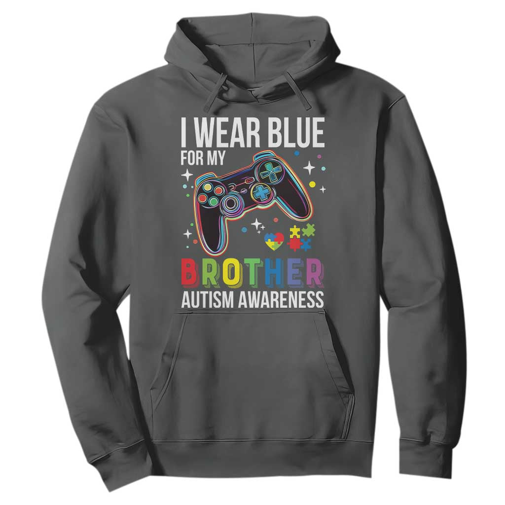 Autism Awareness Gamer Hoodie I Wear Blue for My Brother Video Game Family Support TS02 Dark Heather Print Your Wear