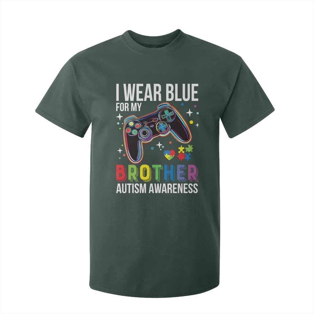 Autism Awareness Gamer T Shirt For Kid I Wear Blue for My Brother Video Game Family Support TS02 Dark Forest Green Print Your Wear
