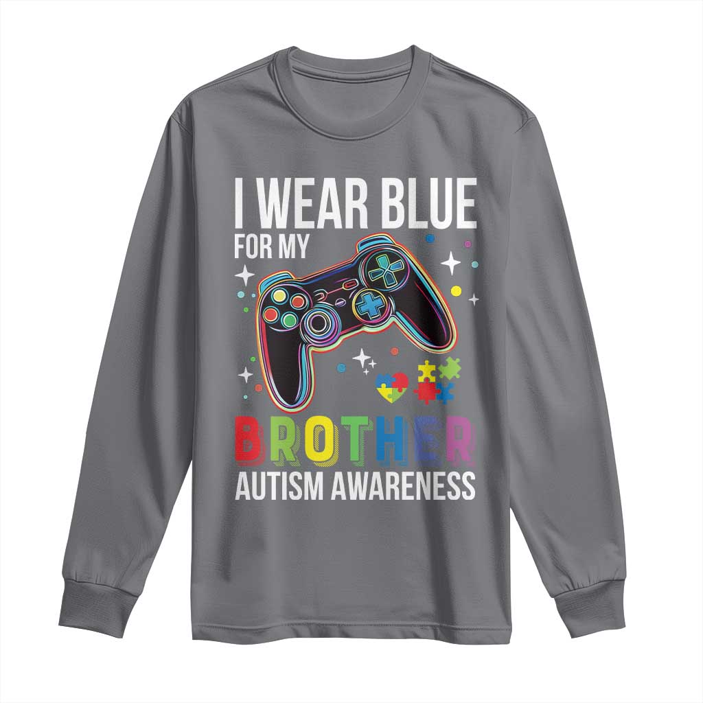 Autism Awareness Gamer Long Sleeve Shirt I Wear Blue for My Brother Video Game Family Support TS02 Charcoal Print Your Wear