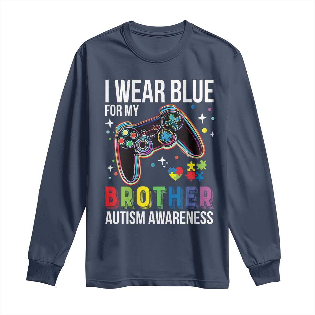 Autism Awareness Gamer Long Sleeve Shirt I Wear Blue for My Brother Video Game Family Support TS02 Navy Print Your Wear