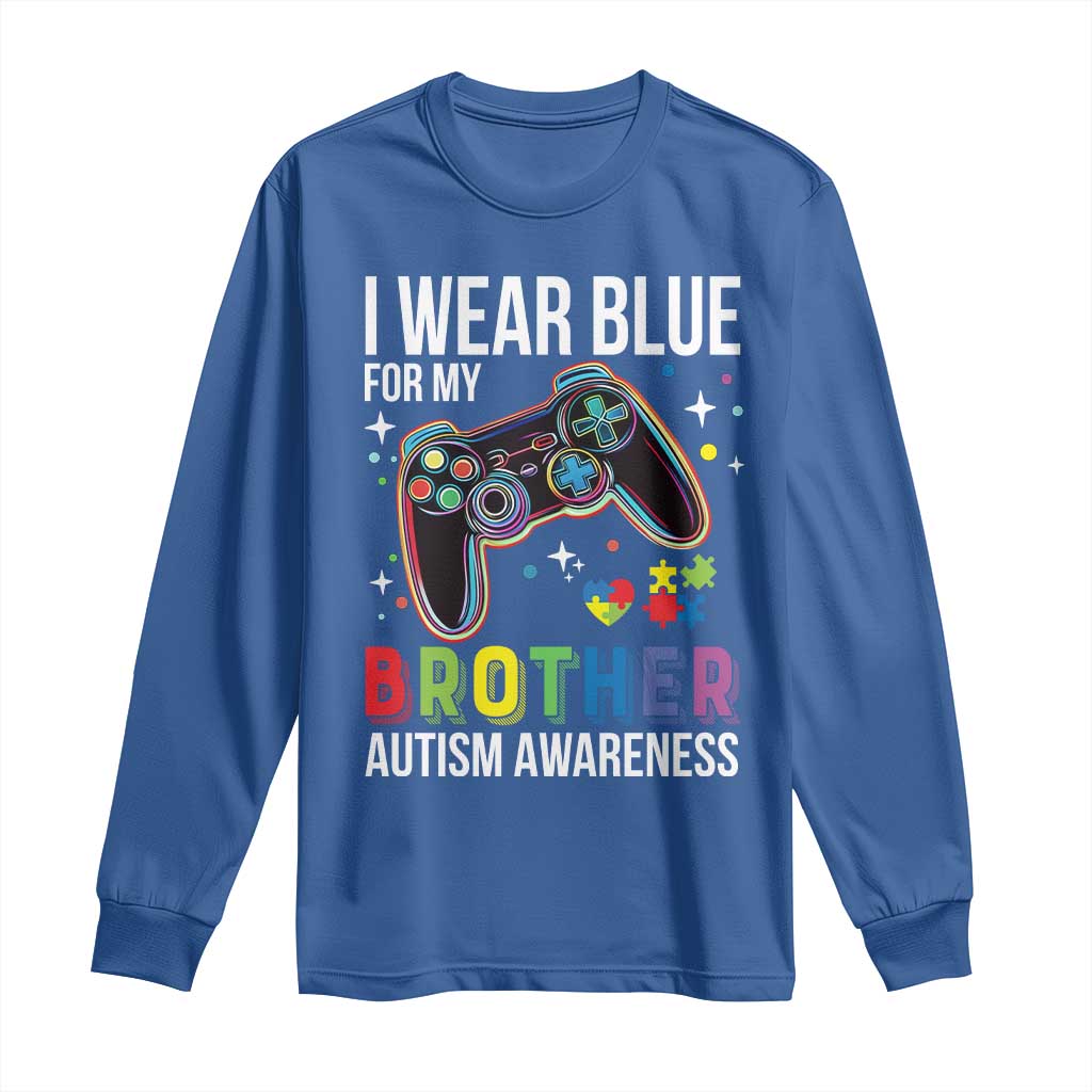 Autism Awareness Gamer Long Sleeve Shirt I Wear Blue for My Brother Video Game Family Support TS02 Royal Blue Print Your Wear